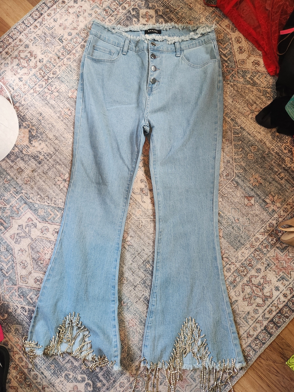 Banjul Light Blue Sequined Hem Flare Jeans